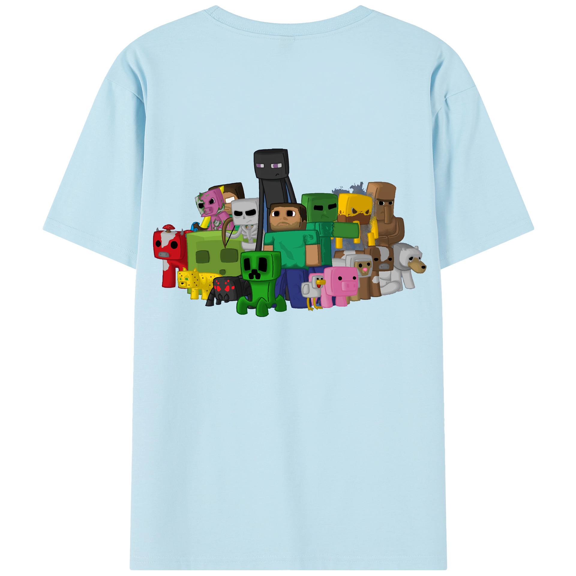 （画像用） マインクラフト ブロックの世界 Minecraft MC Block world 綿100％半袖Tシャツ（背面プリント）